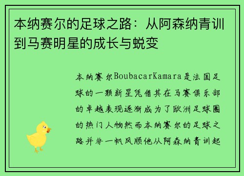本纳赛尔的足球之路：从阿森纳青训到马赛明星的成长与蜕变